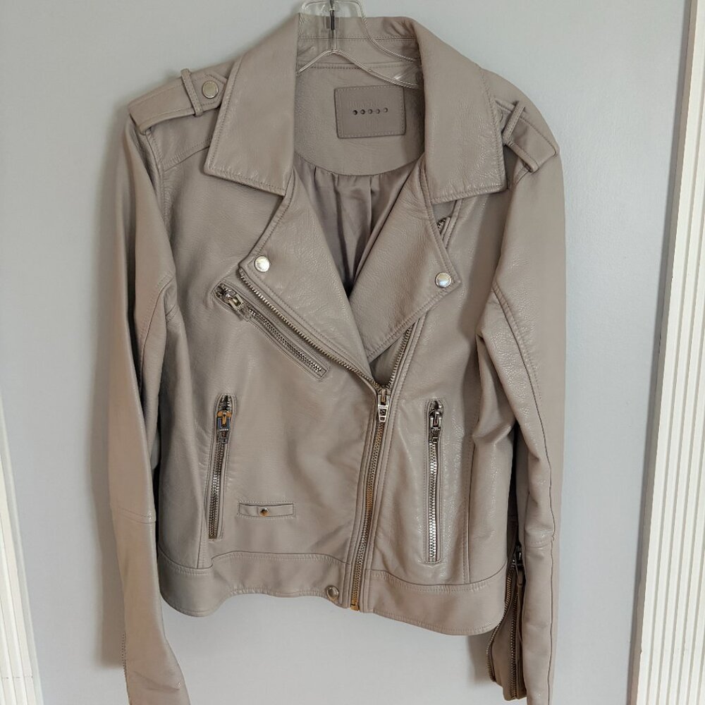 Blank NYC Jacket Faux Leather Jacket Women L Beige Moto Jacket Biker Jacket